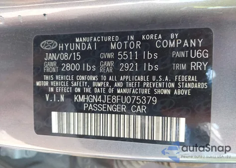 2015 Hyundai Genesis 3.8 from USA, damaged, VIN KMHGN4JE8FU075379